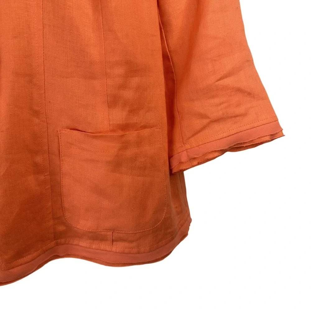 Kim‎ Rogers Petite Orange 100% Linen 3/4 Sleeve Blazer Jacket Womens PL